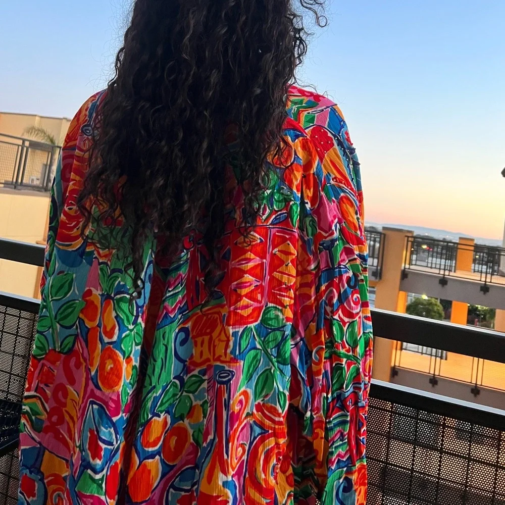 Oversized Vintage Abstract Floral Beaded Kimono Cardigan - Picture 10 of 12